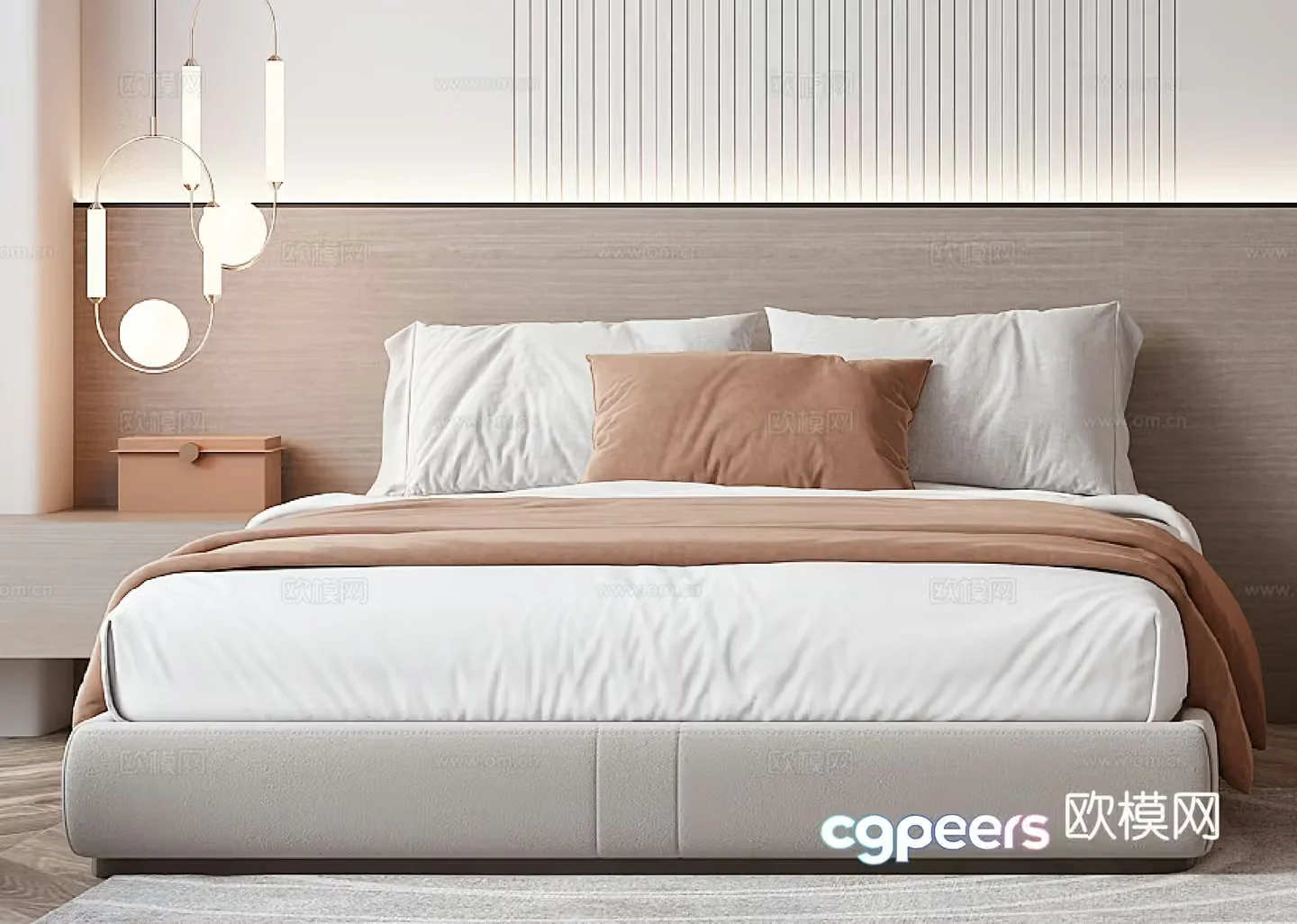 Modern double bed hotel bed 3d model