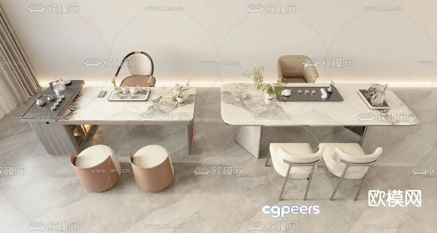 Light luxury tea table and chair 3D model