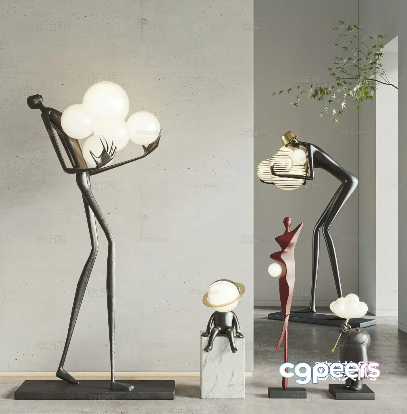 Modern light luxury sculpture ornaments Floor sculpture Floor lamp Humanoid sculpture 3d model