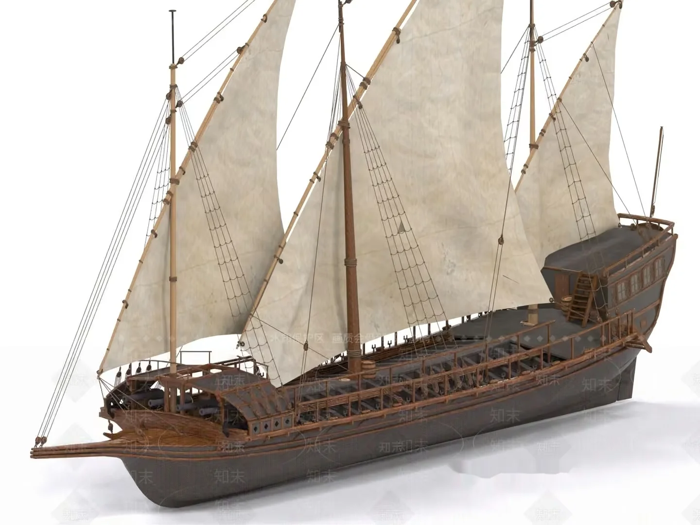 A Wooden Ship Model 3D Model – 579 – VRAY Render