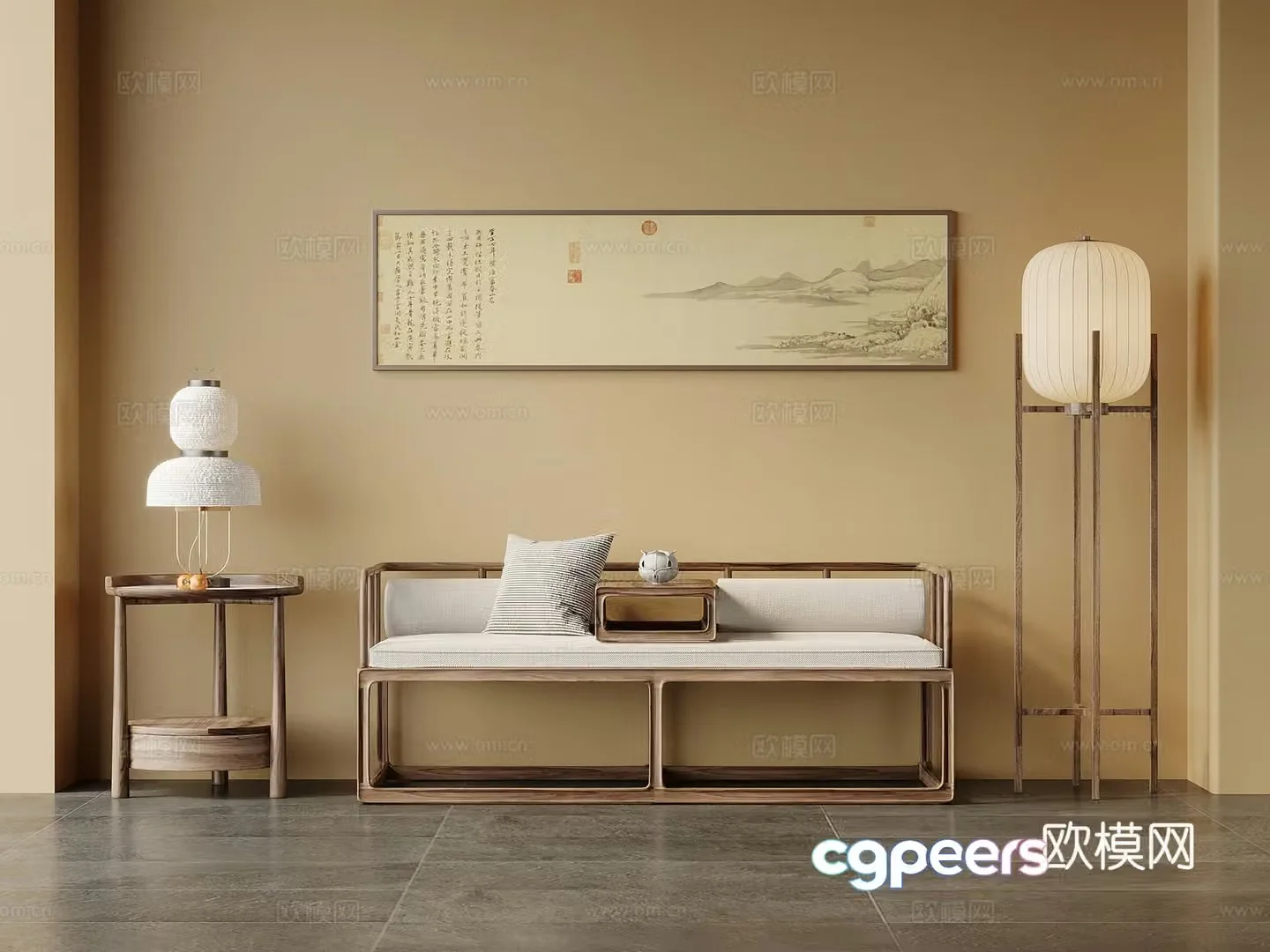 Arhat bed New Chinese Arhat bed Sofa Side table Floor lamp 3D model