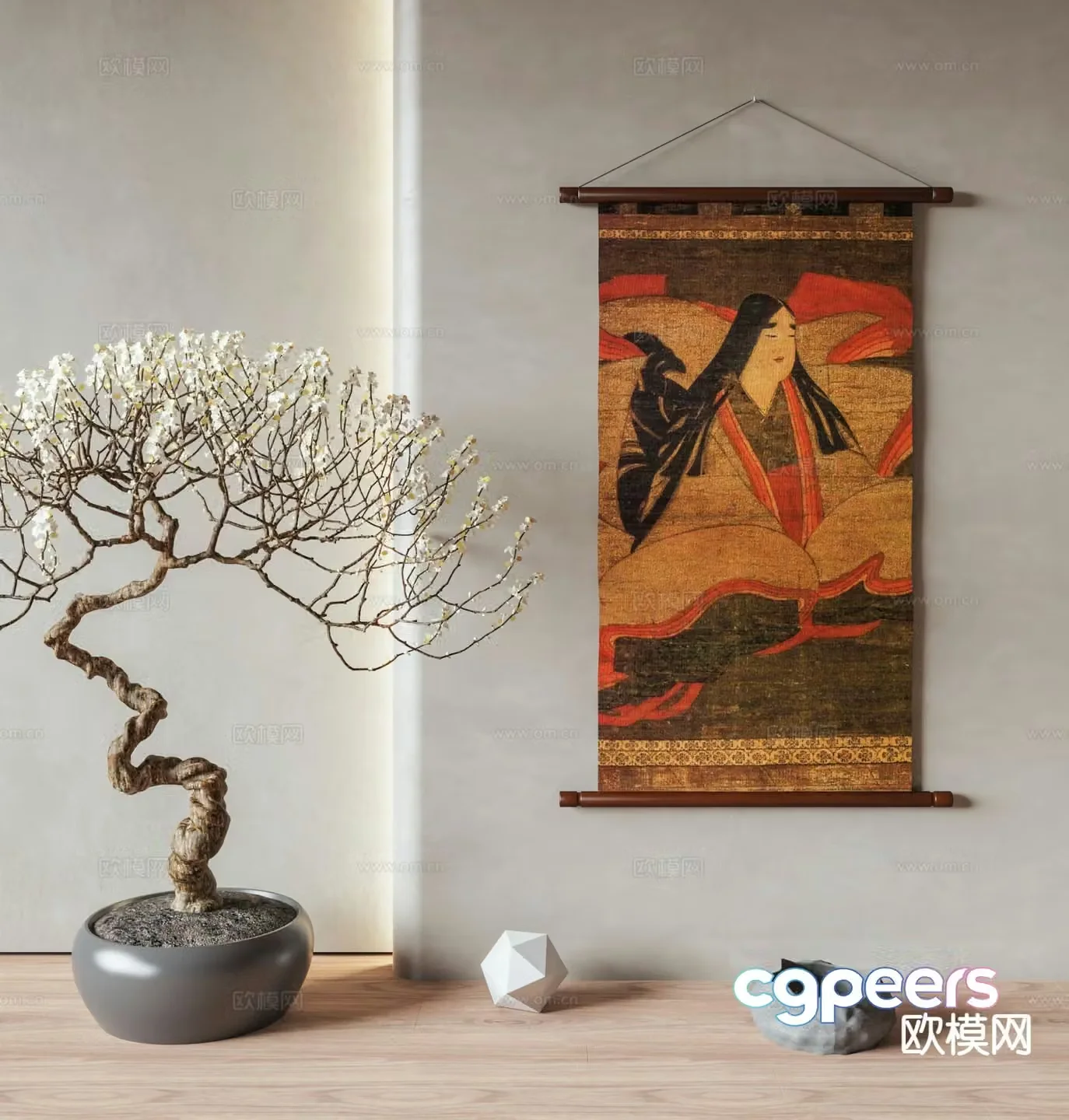 Japanese hanging painting scroll painting decorative painting 3D model