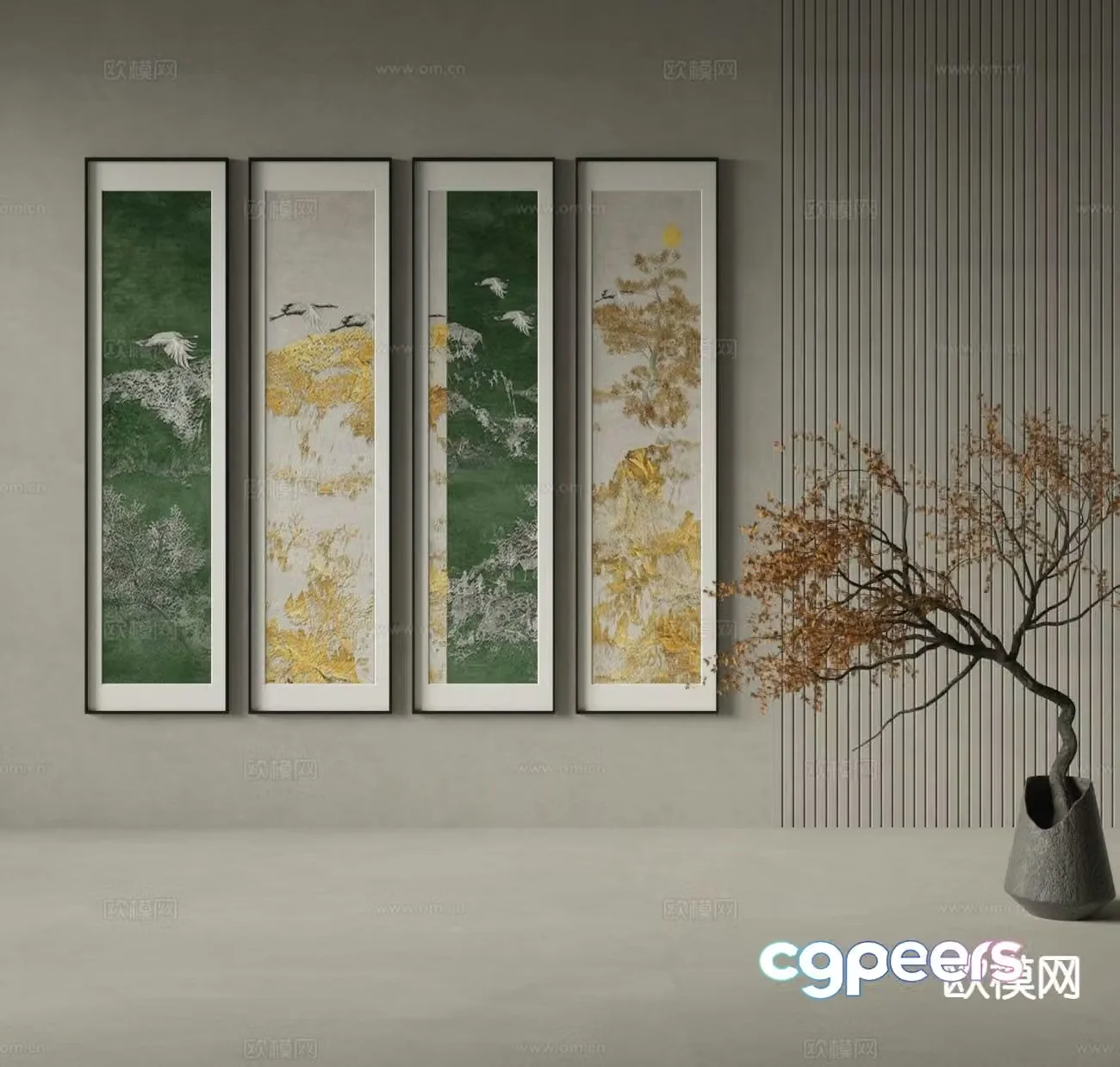 New Chinese style art painting texture painting decorative painting 3D model