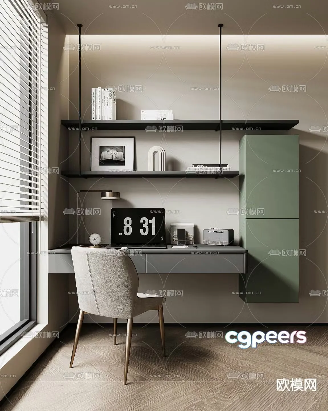 modern desk bookshelf 3d model