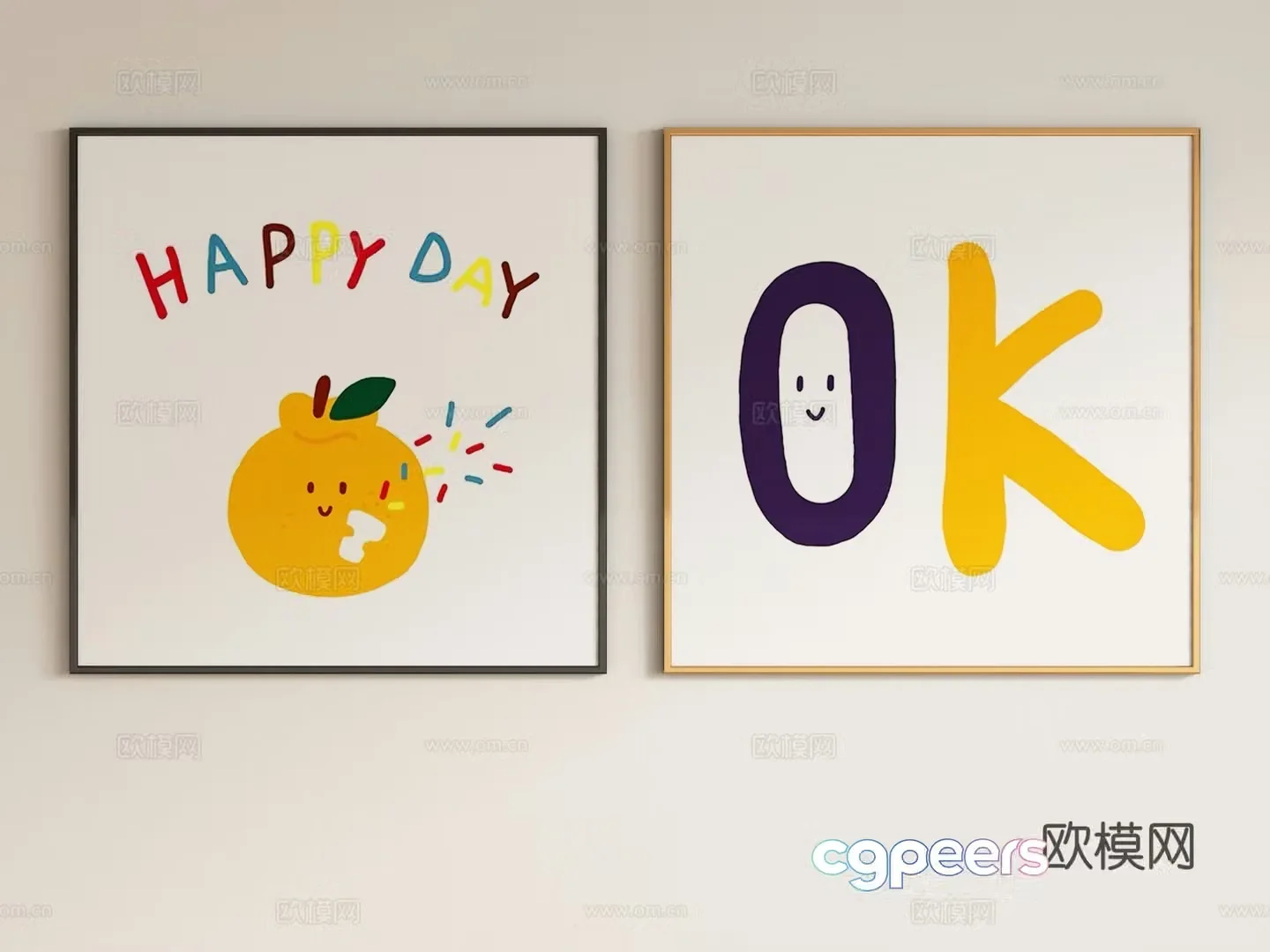 Modern cream style children’s decorative painting hanging painting 3d model