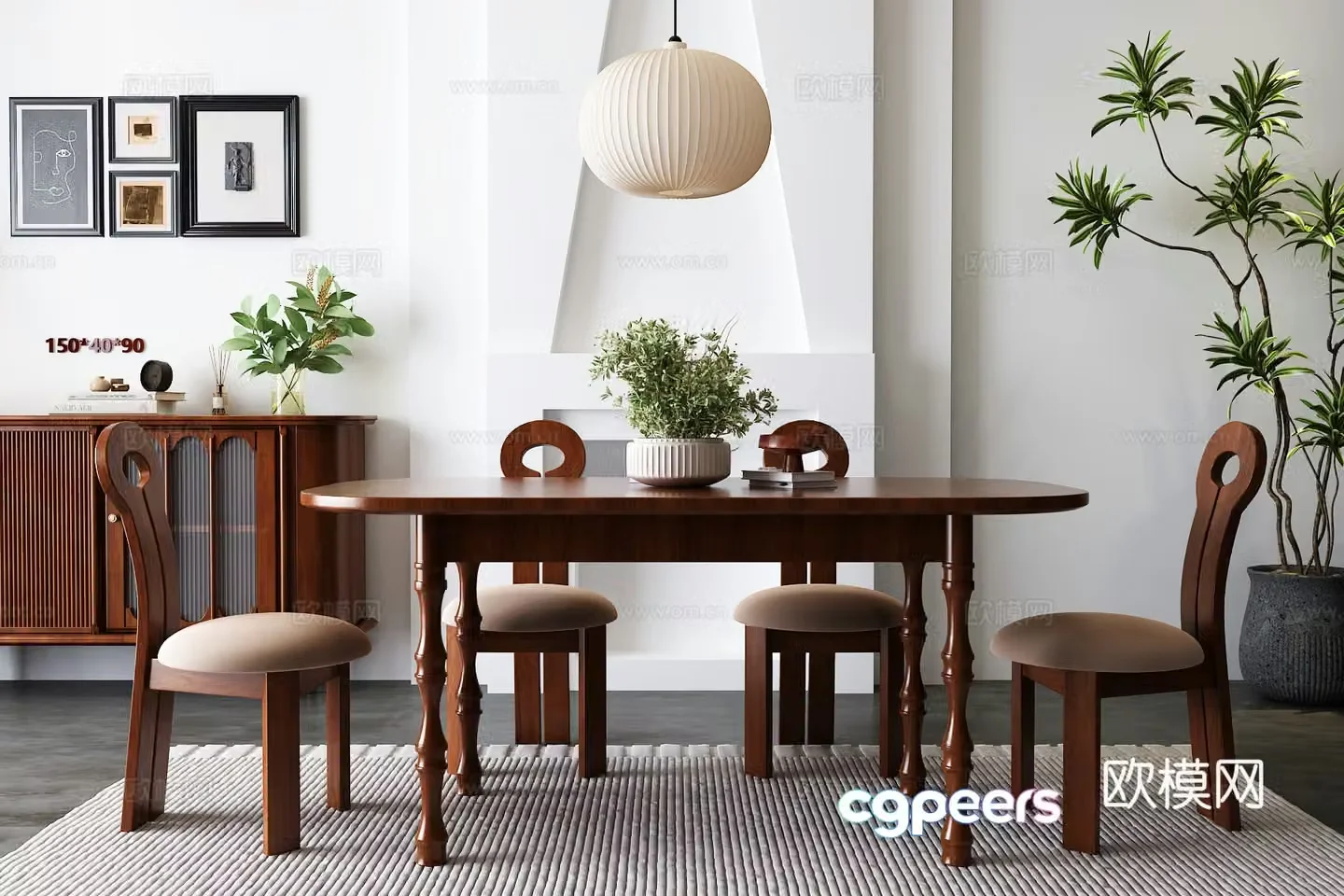 American dining table and chair Italian dining table and chair European dining table and chair Modern American dining table and chair combination 3D model
