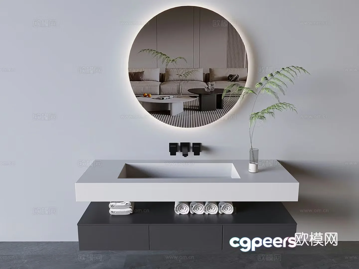 Suspended bathroom cabinet bathroom cabinet marble basin wash basin 3D model