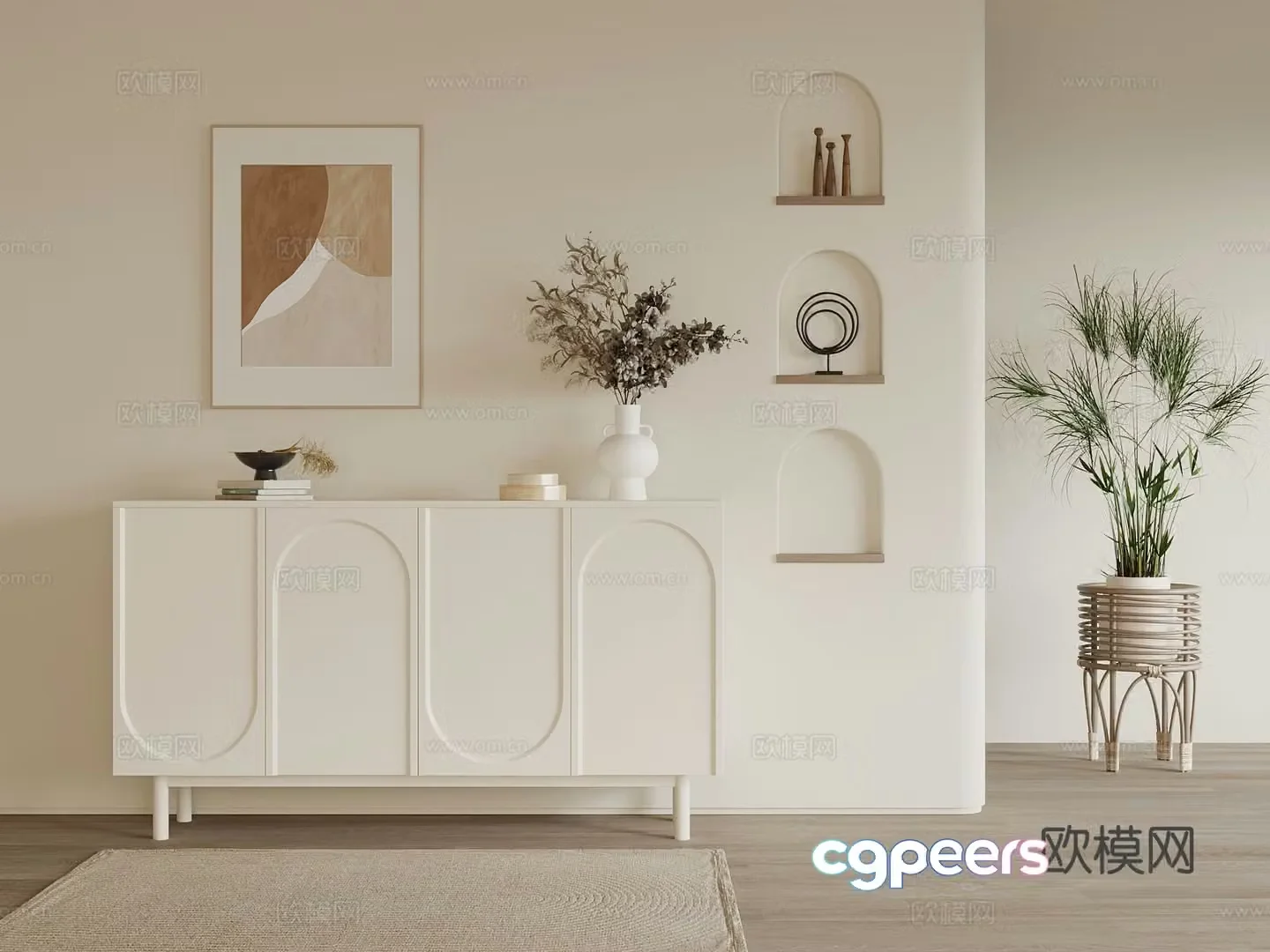 Cream style entrance cabinet 3d model