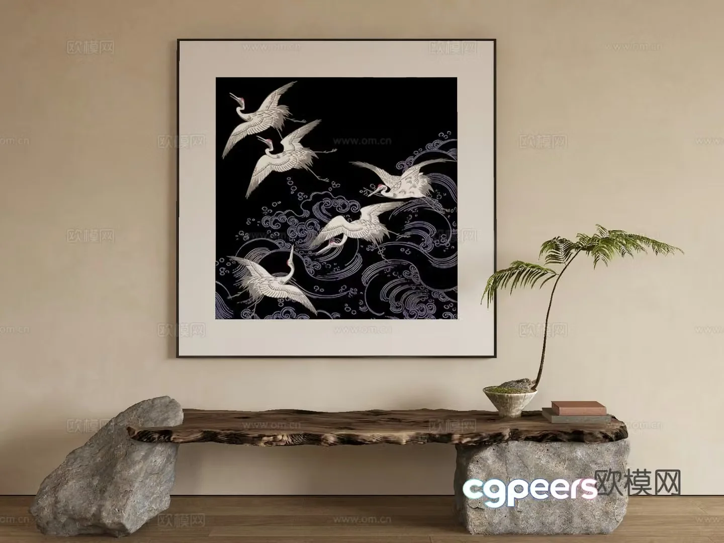 New Chinese style decorative painting crane hanging painting 3D model