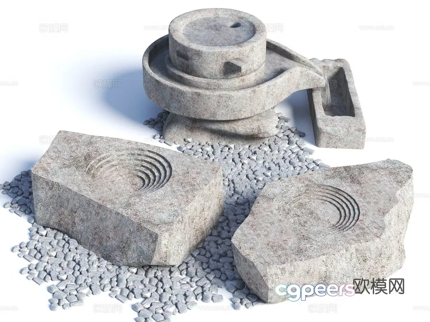New Chinese waterscape courtyard flowing ornaments stone mortar waterscape landscape sketch stone trough stone mortar 3D model