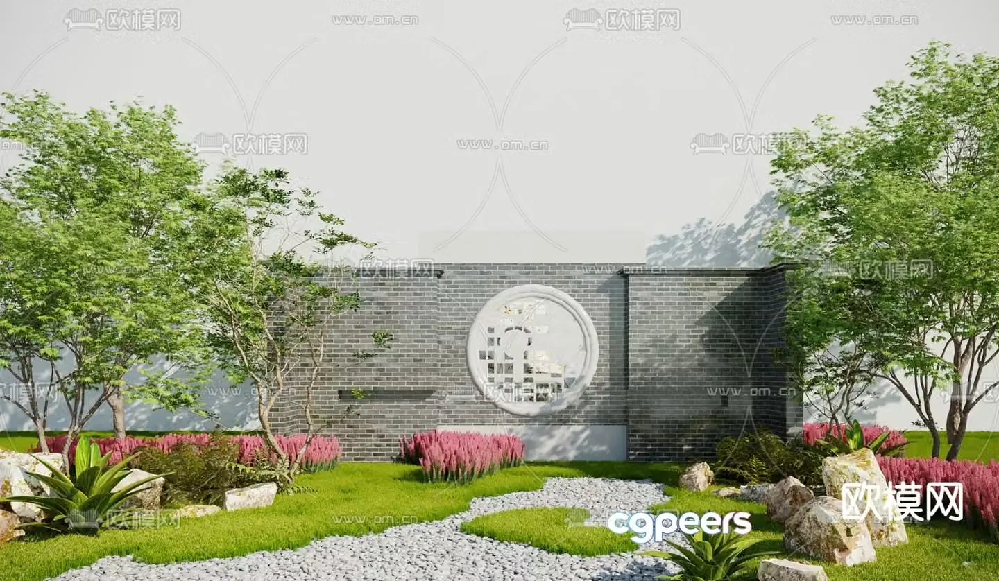 New Chinese style garden landscape wall 3D model