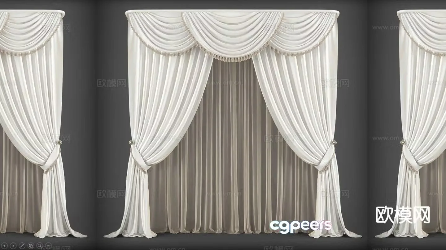 European solid color curtain cloth curtain gauze curtain water wave curtain head 3D model