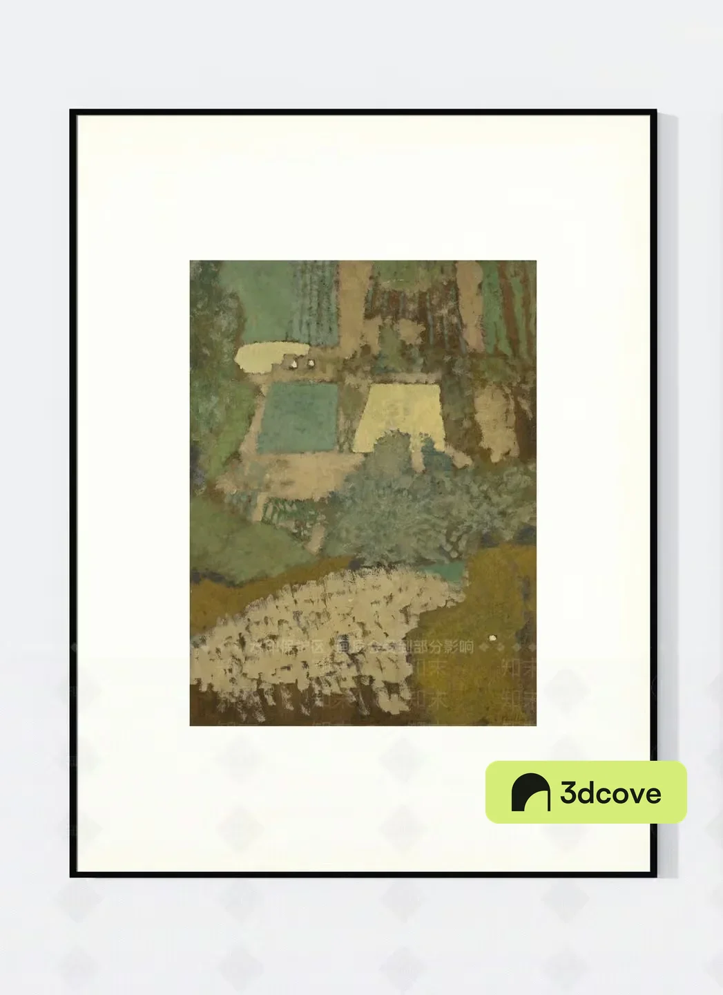 A Framed Painting Of A Field With Sheep