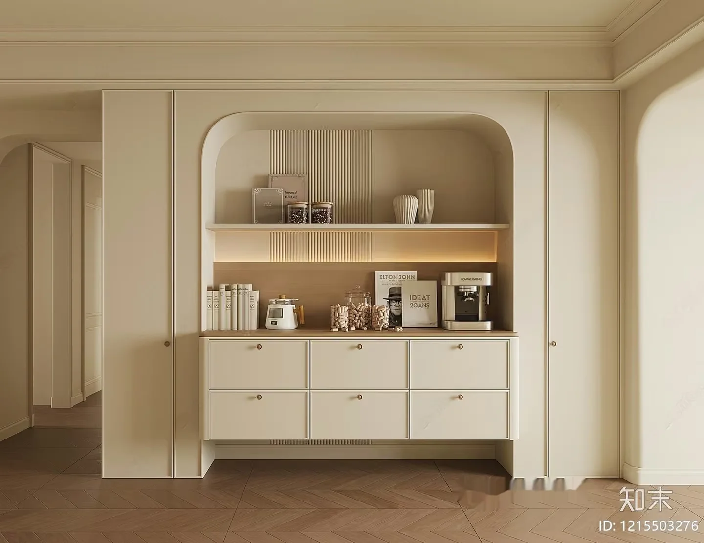 Modern Cream-Colored Kitchen 3D Model – 11942 – VRAY Render