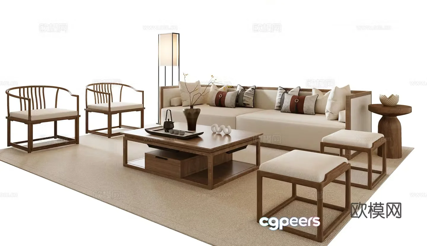 New Chinese style combination sofa 3D model