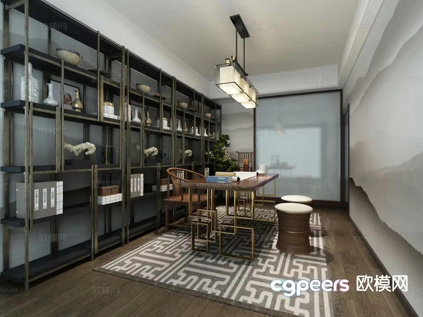New Chinese style study 3D model