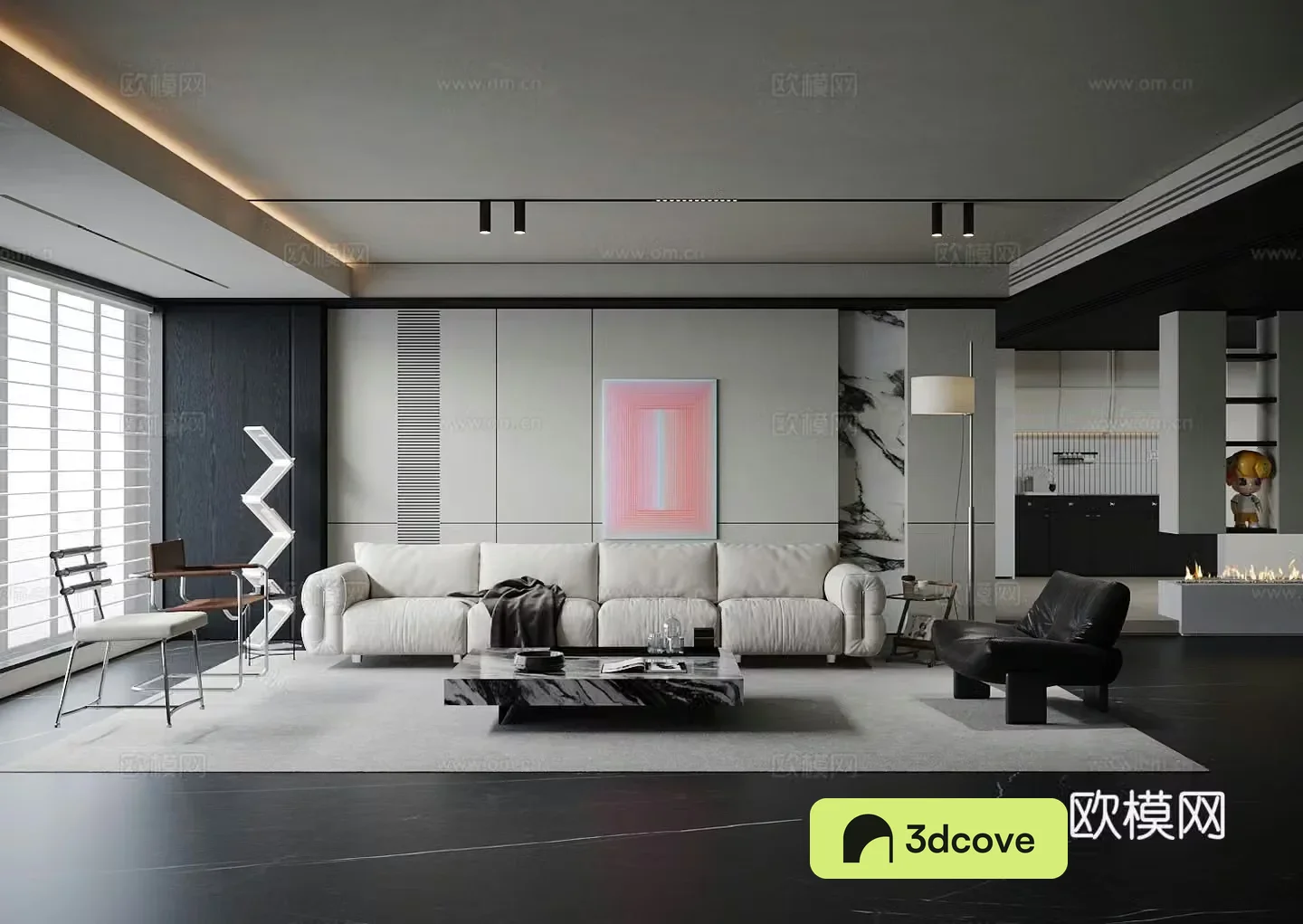 Modern minimalist home living room black and white living room without lights sofa and coffee table combination advanced gray