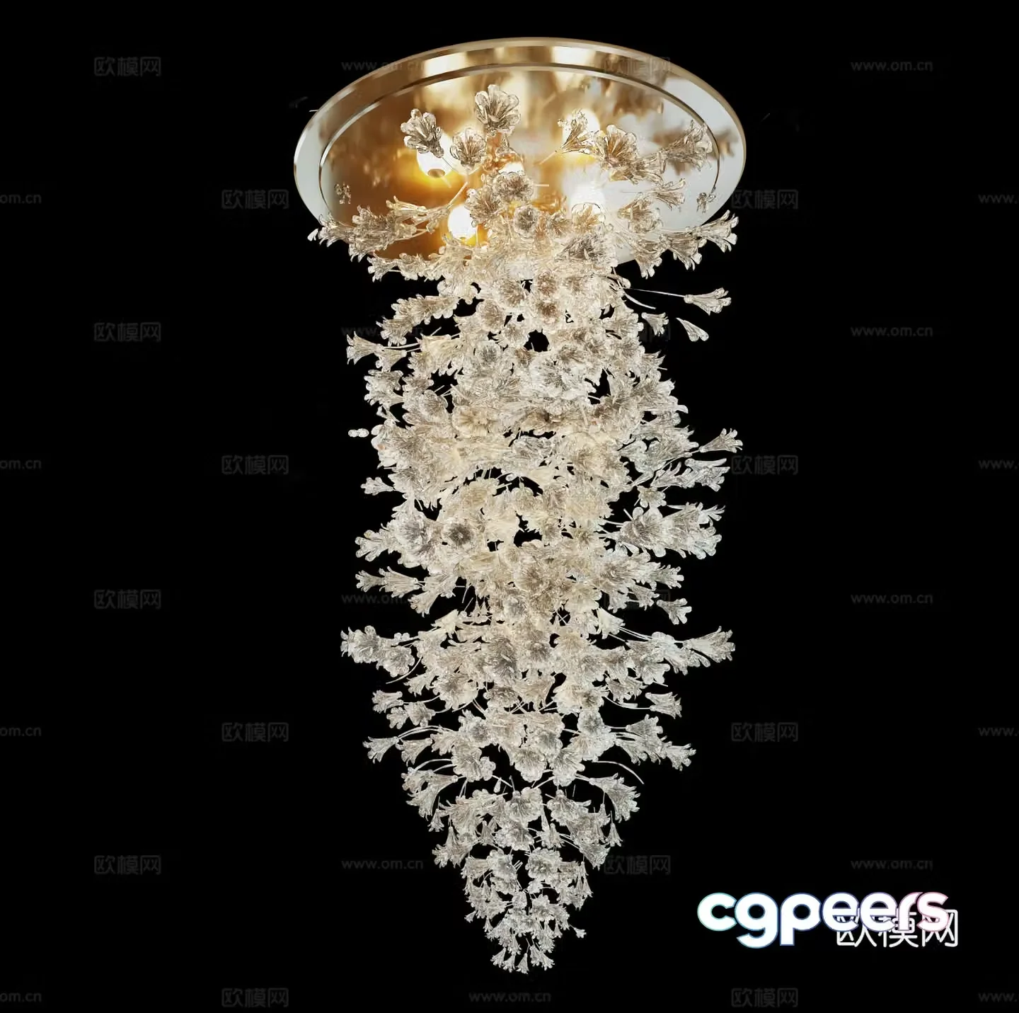 Modern light luxury chandelier villa chandelier crystal petals chandeliers large crystal lamp lobby 3D model