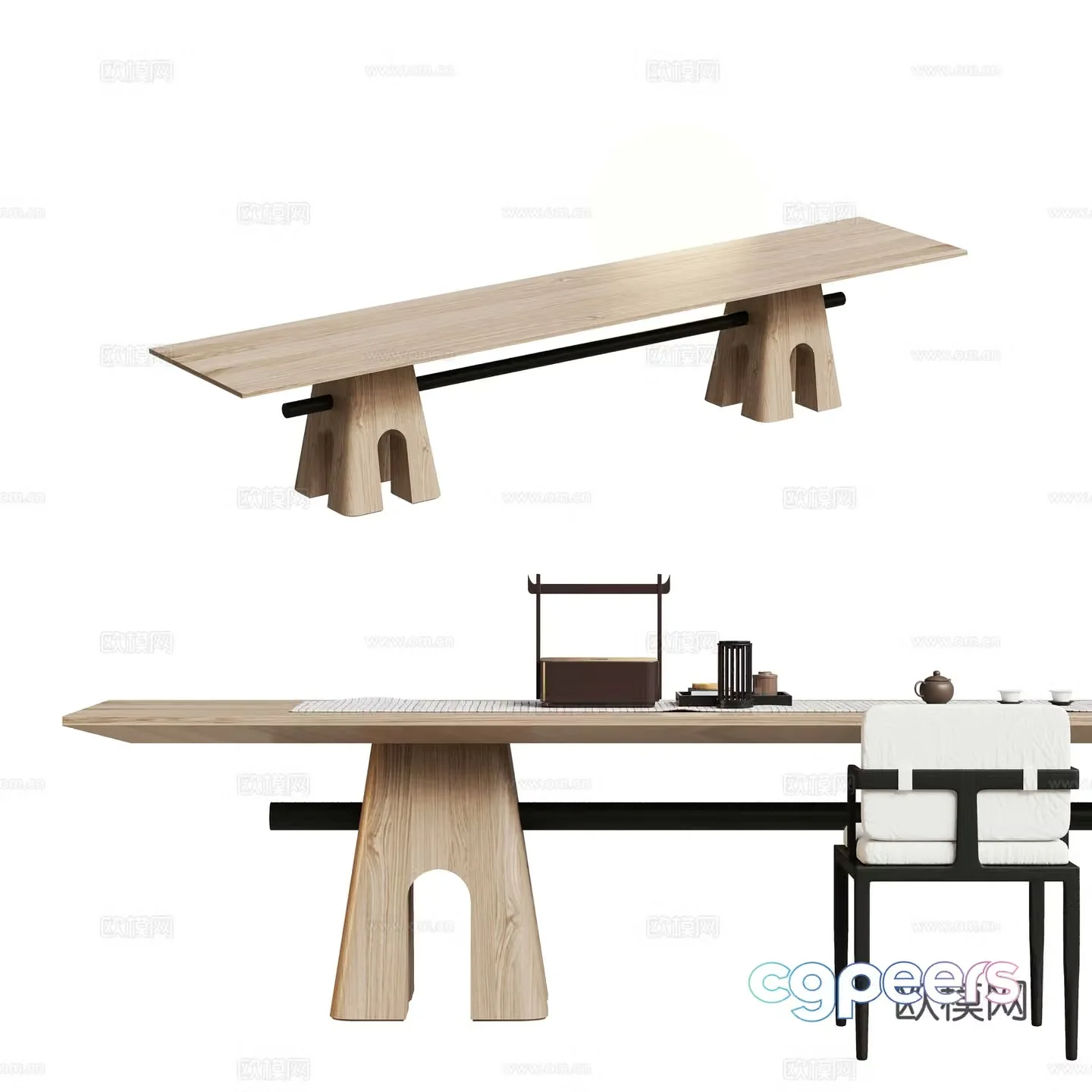 New Chinese style tea table and chairs large table 3d model