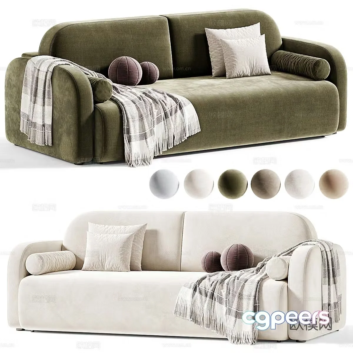 Cream style double sofa 3d model
