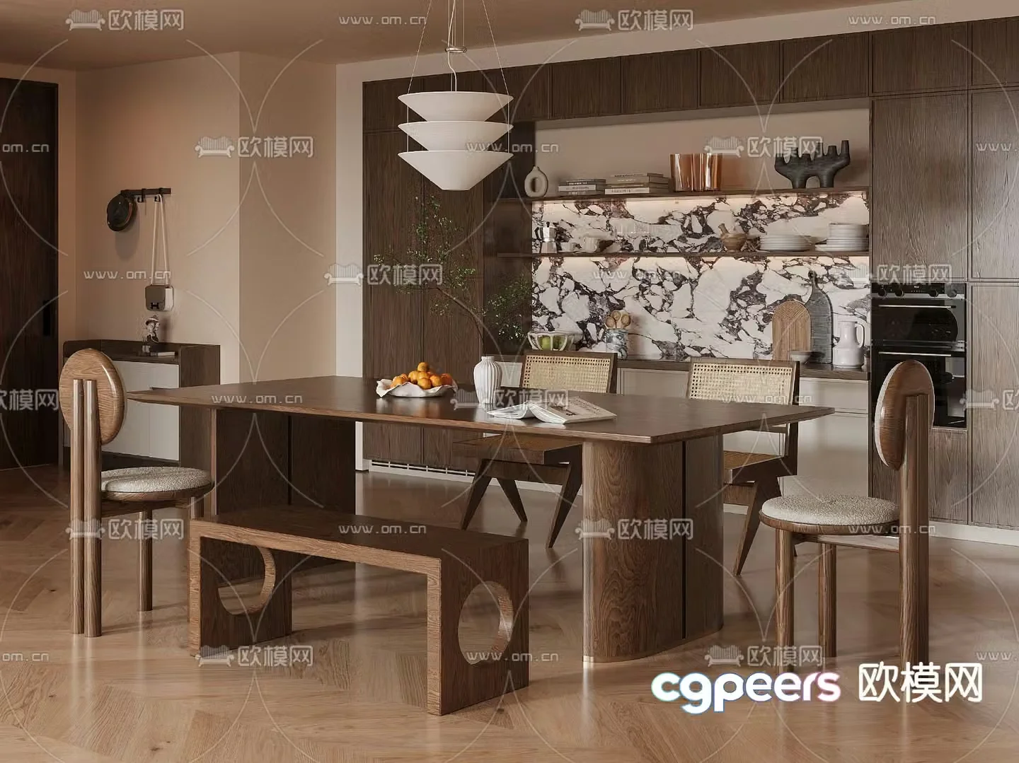 Medium style dining table and chair 3D model