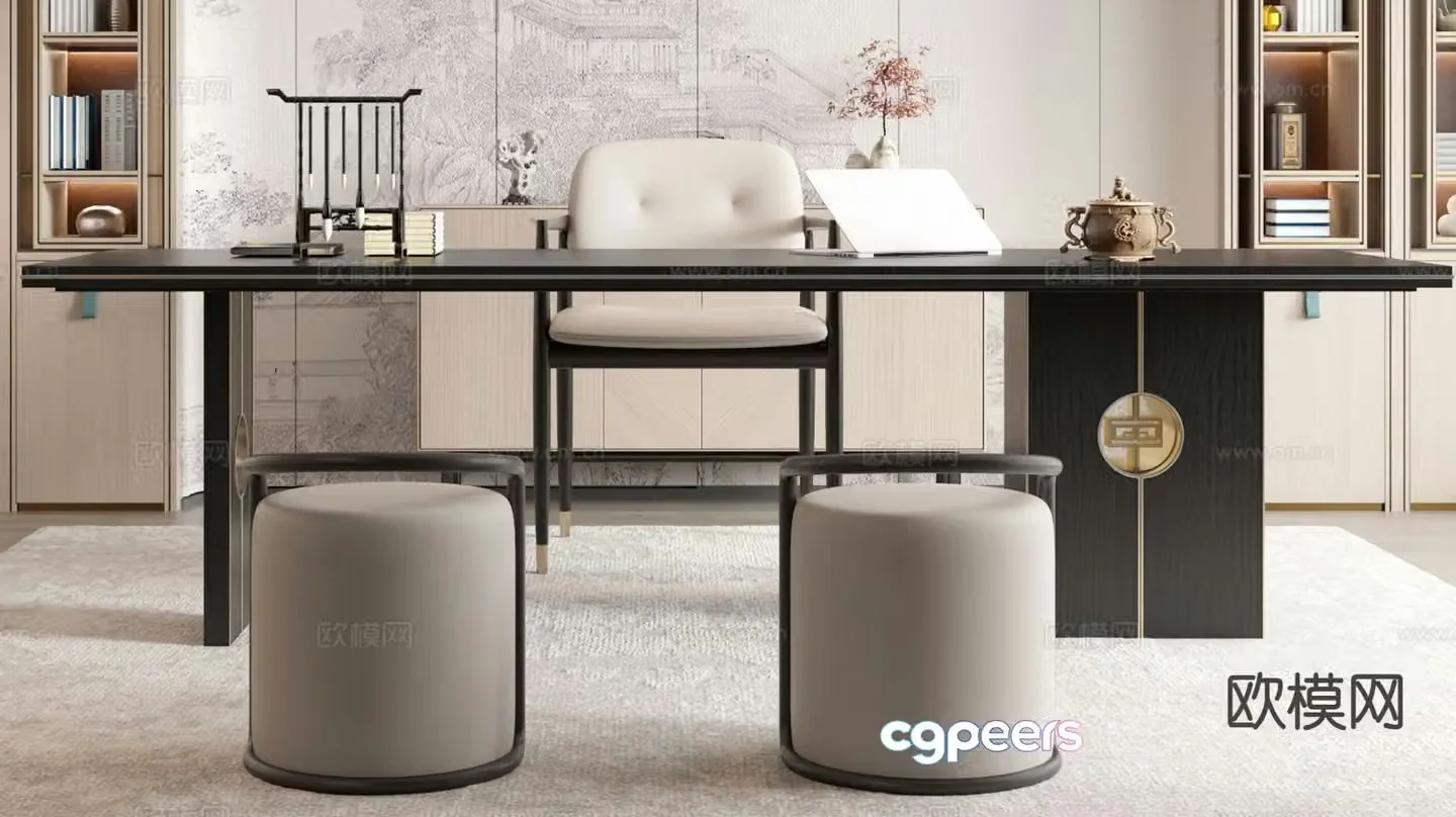 New Chinese style desk and chair 3d model