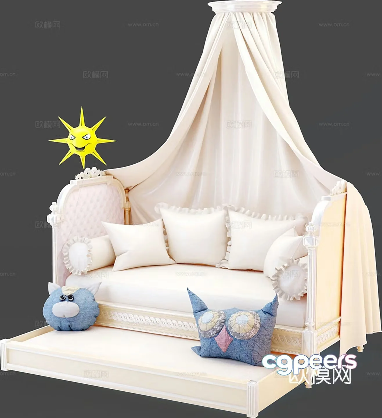 French multi-seater sofa 3d model
