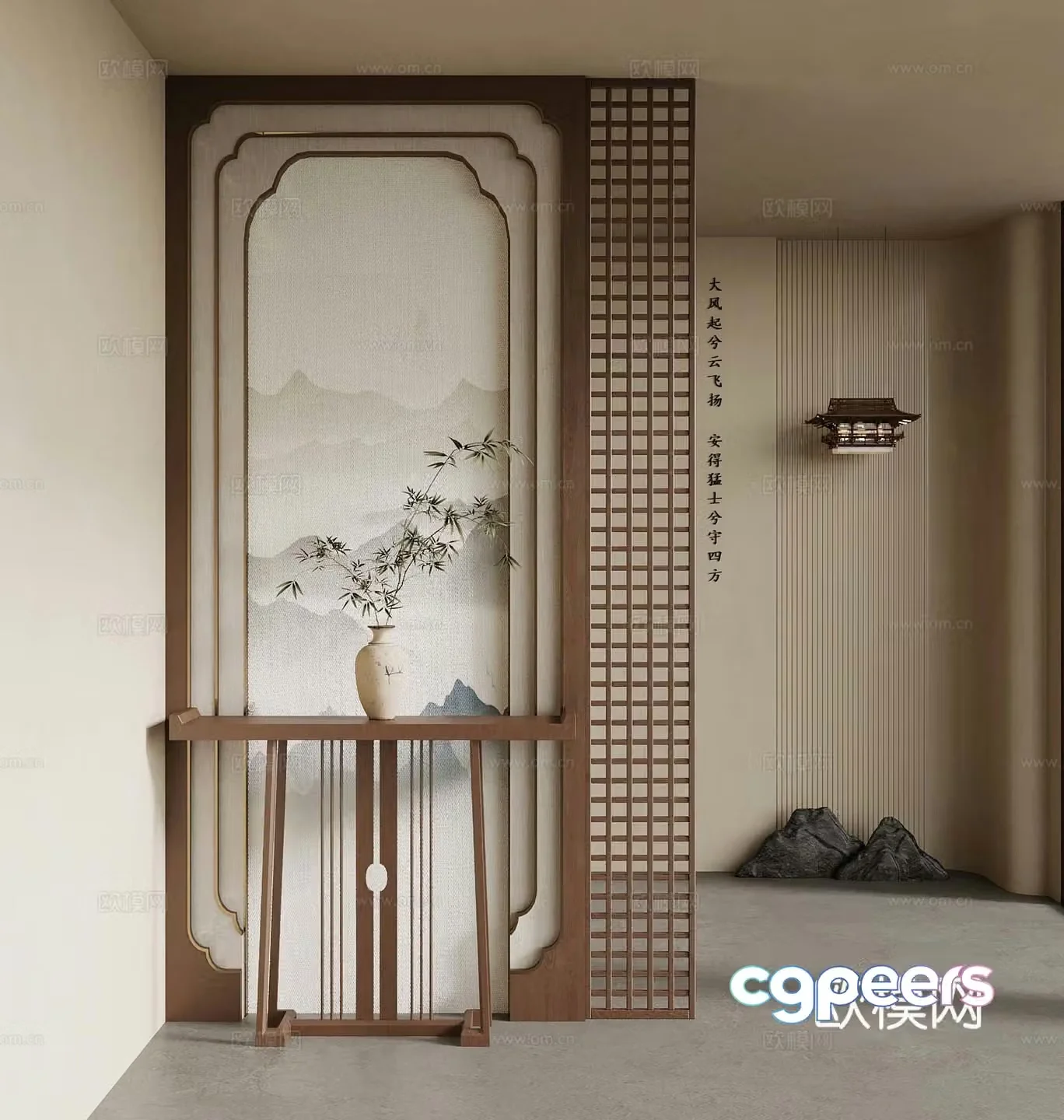 New Chinese style entrance hall 3D model of end viewing platform