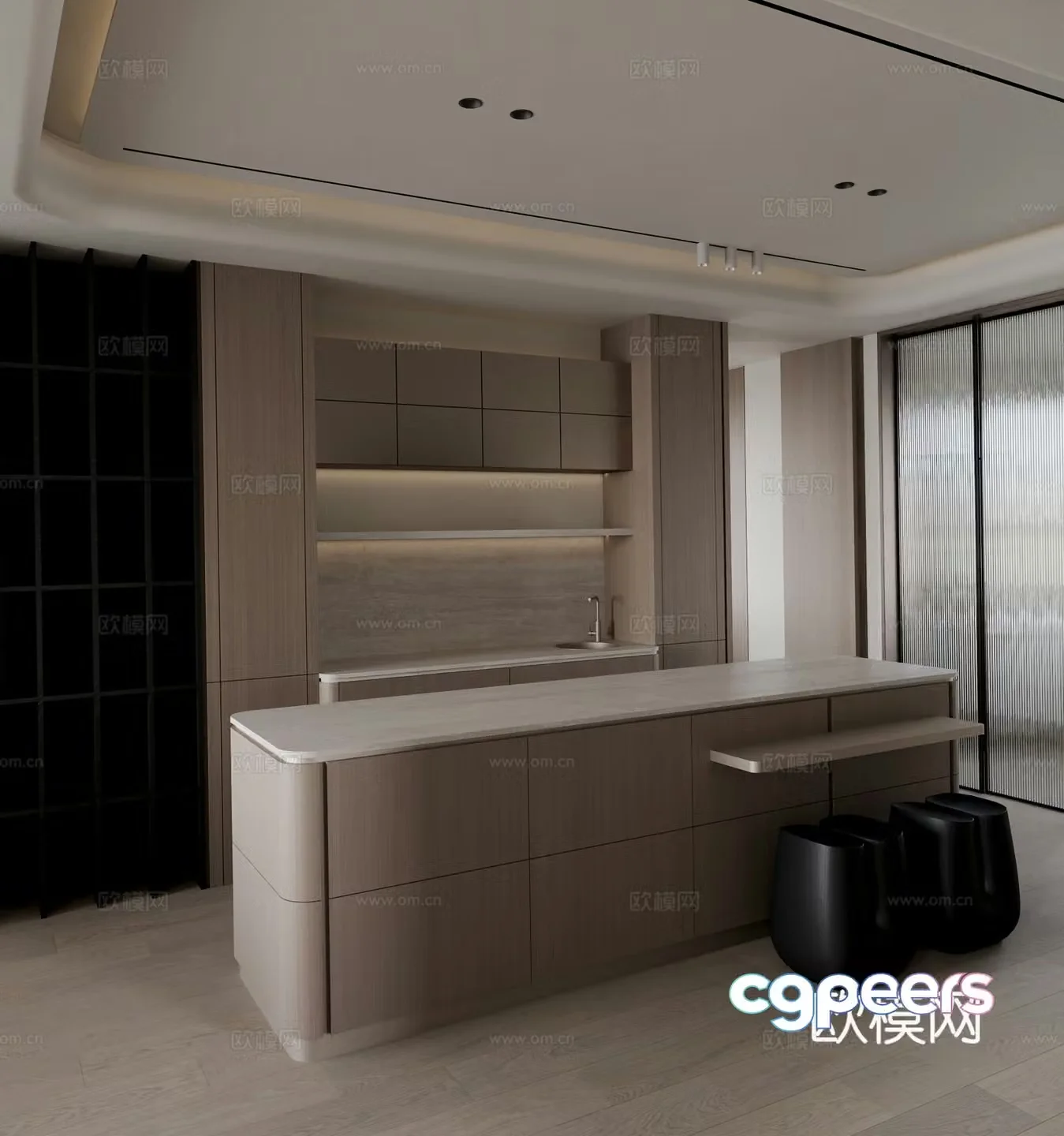 Modern log style kitchen 3d model