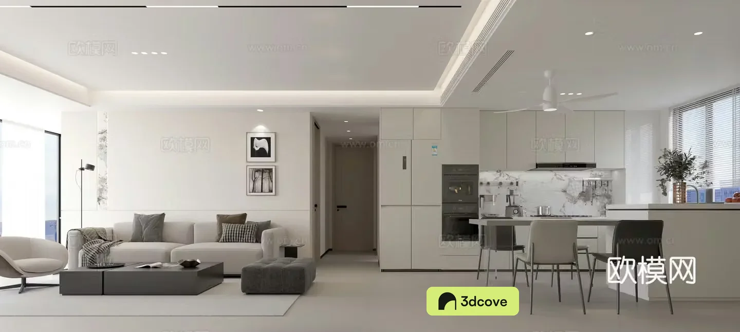 Modern minimalist living and dining room