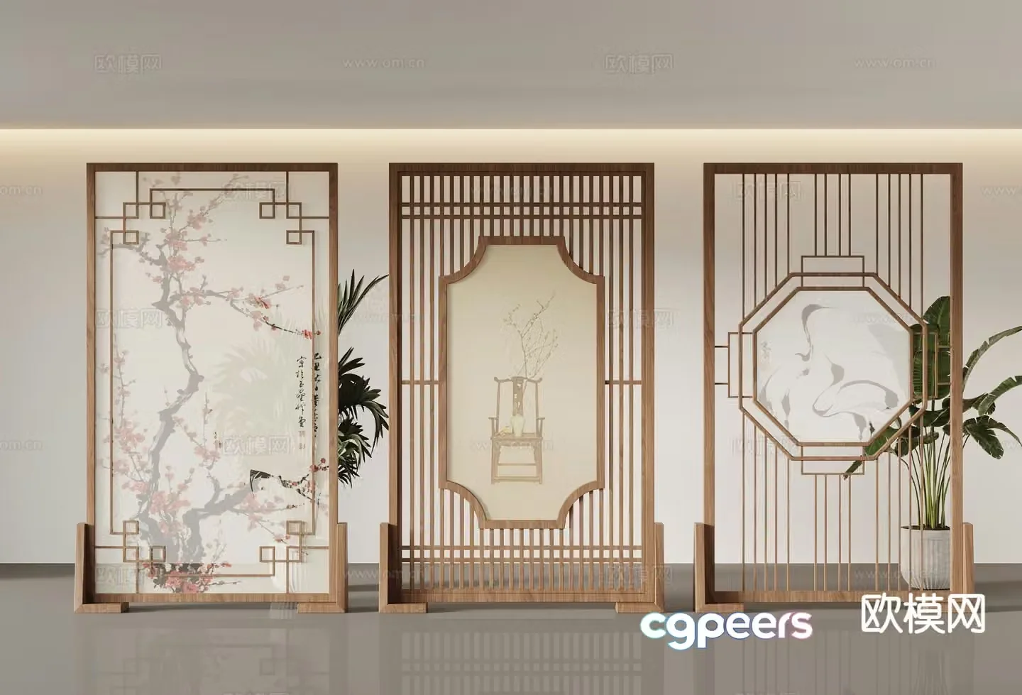 New Chinese style screen silk screen insert screen 3d model
