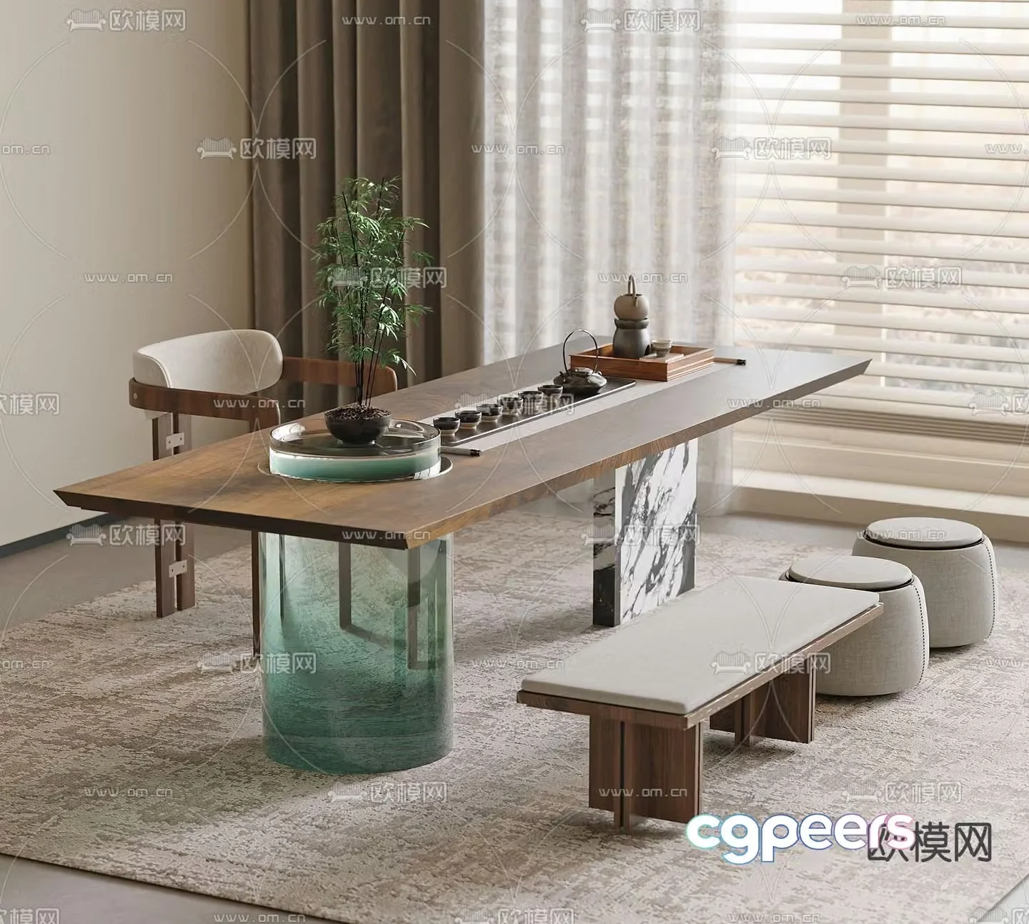 New Chinese style tea table tea table 3d model