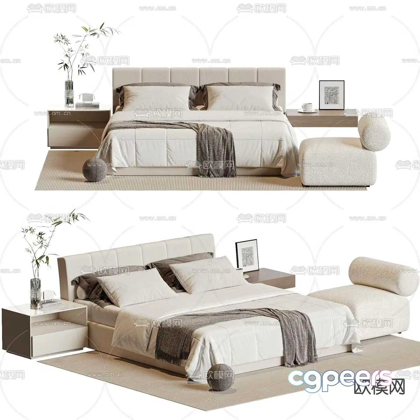 Modern double bed 3d model