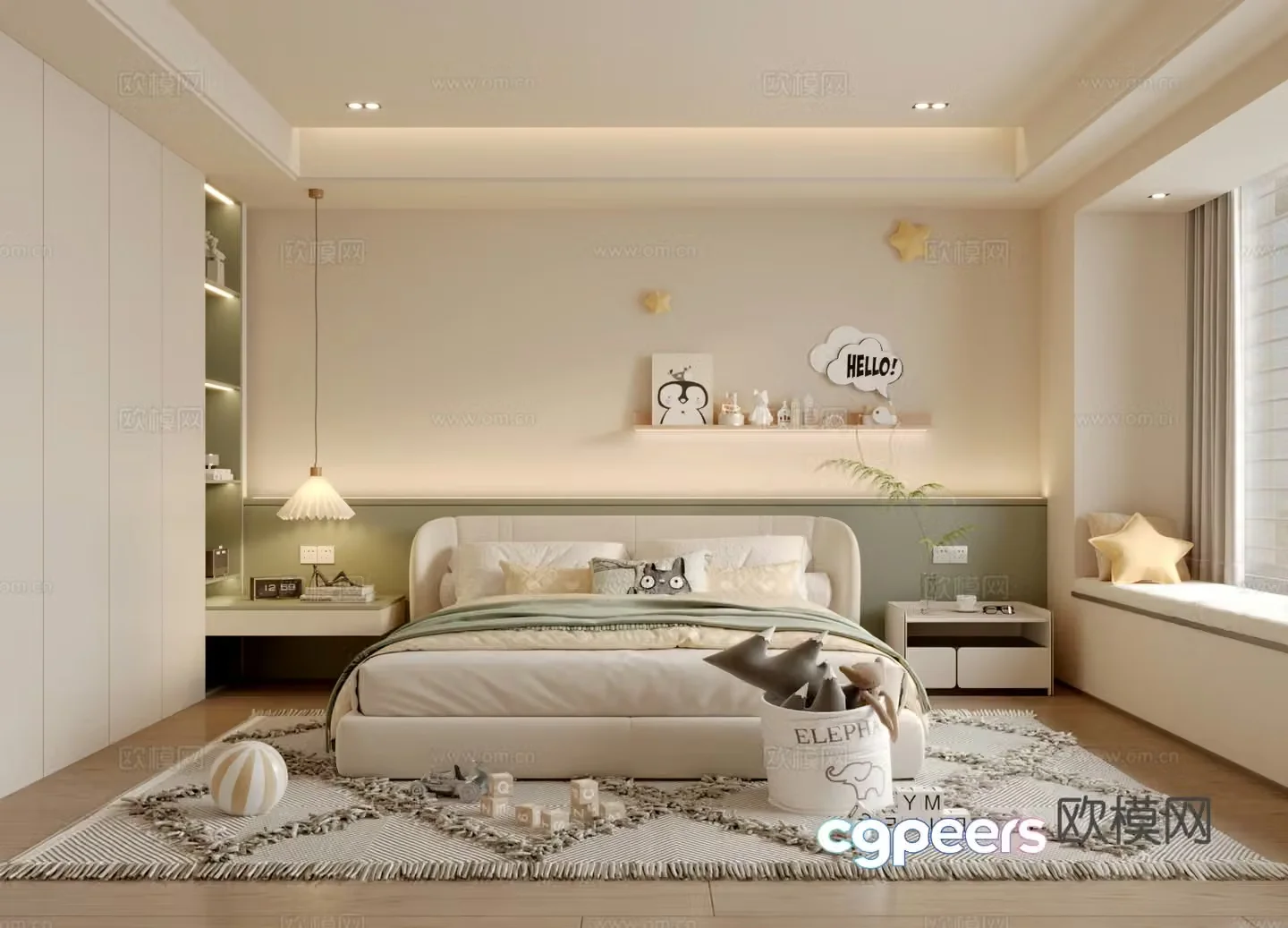 Modern creamy style children’s room 3d model
