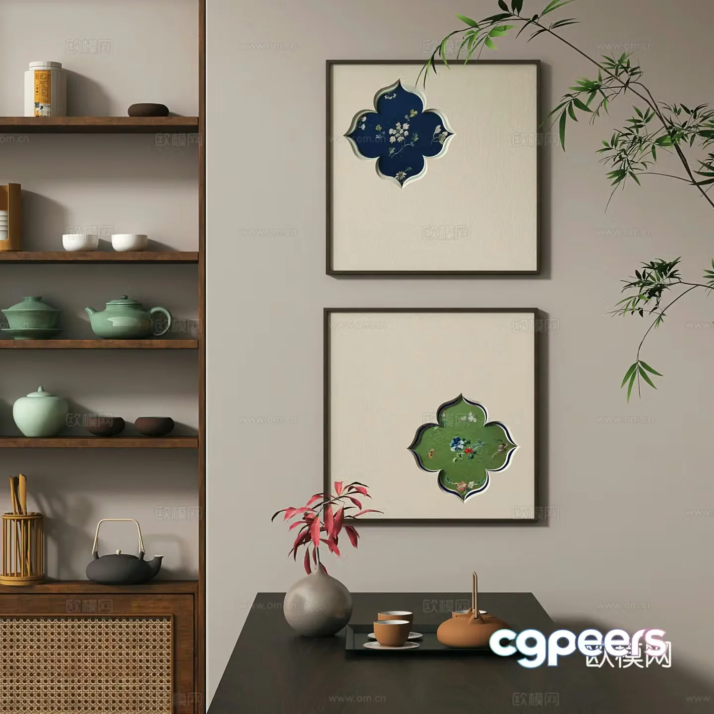 New Chinese style Zen entrance living room tea room study room decoration painting 3D model
