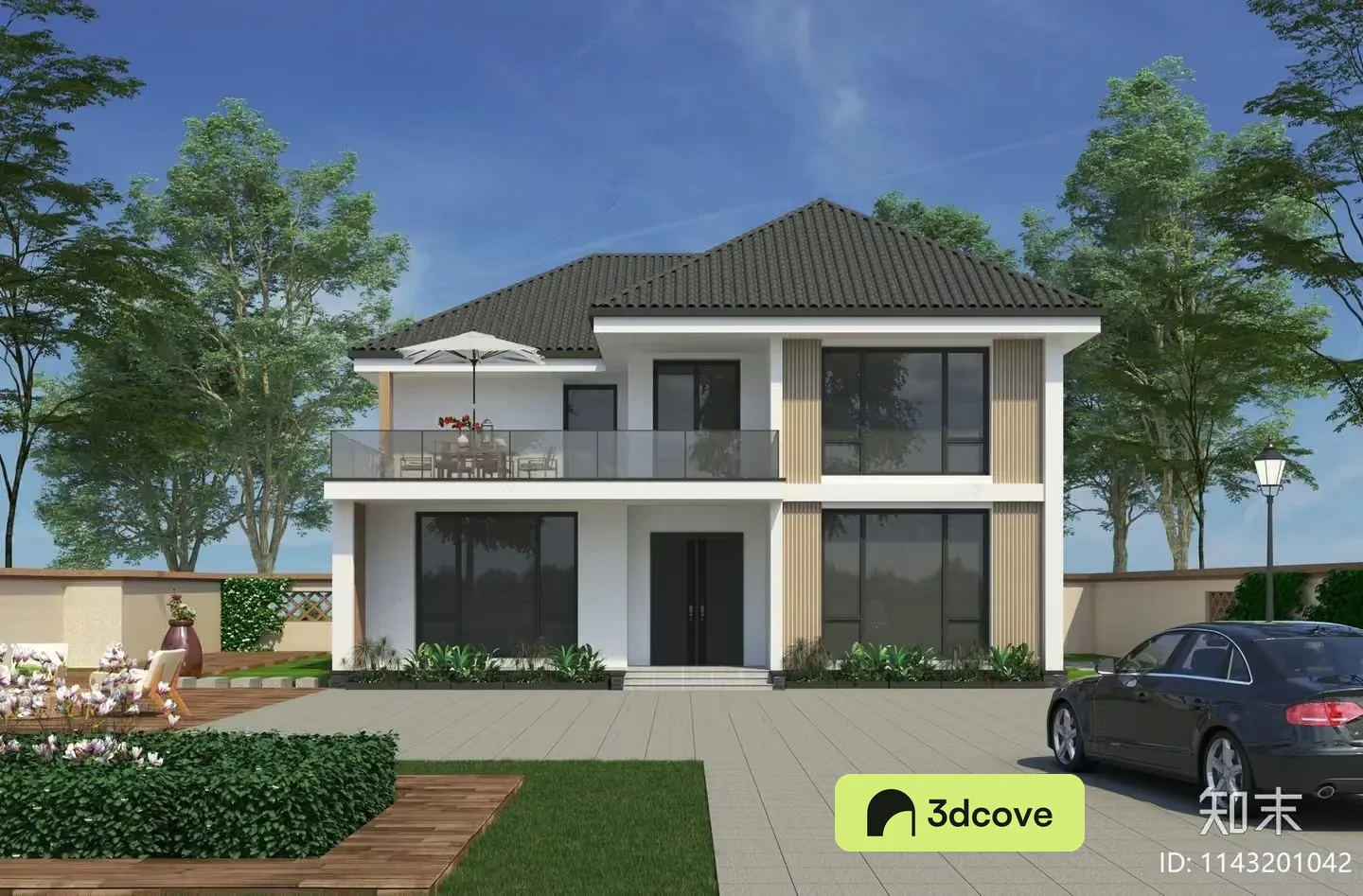 A Modern House With A Car In The Driveway