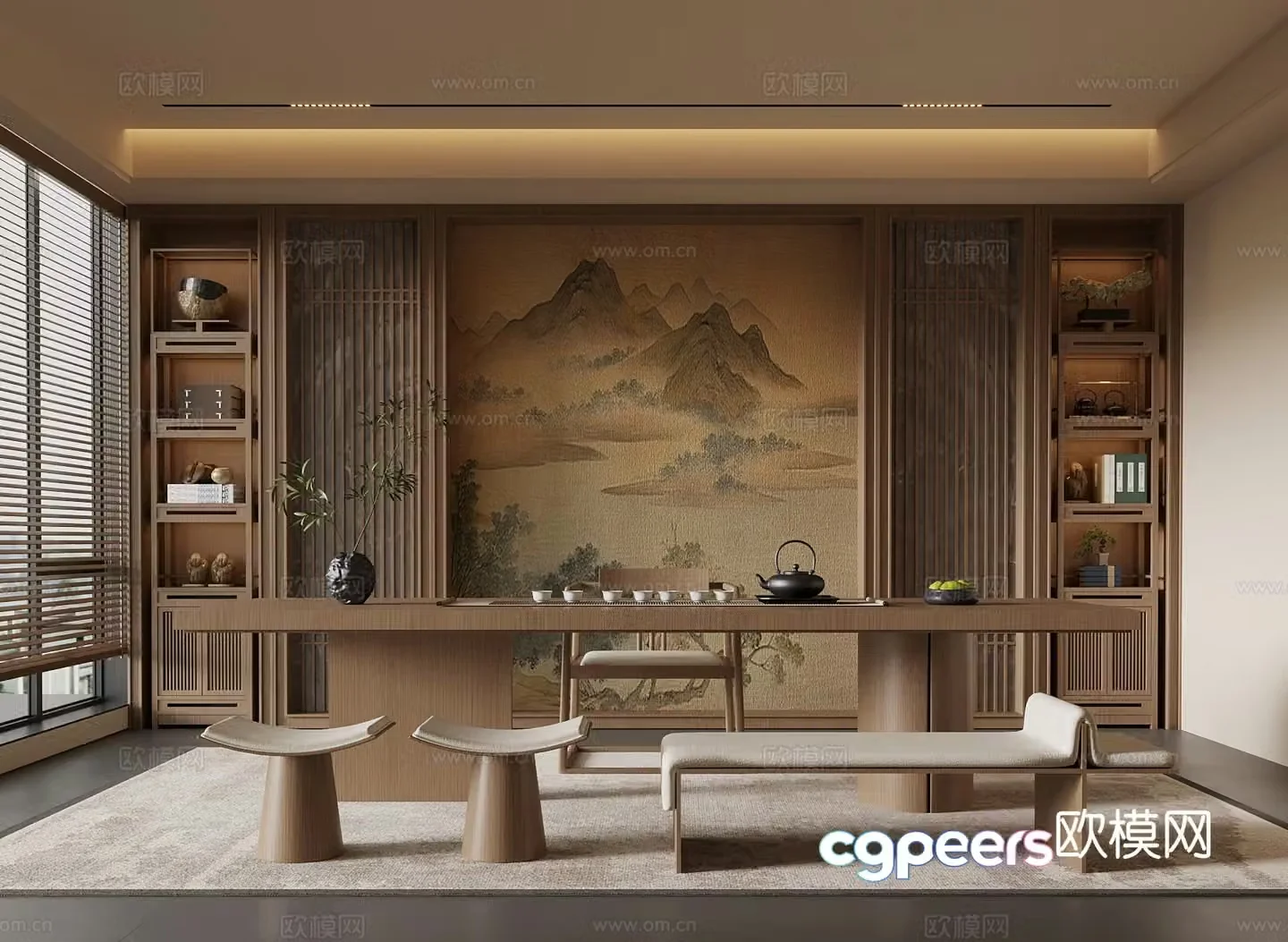 New Chinese-style tea room tea table and chair study room 3D model