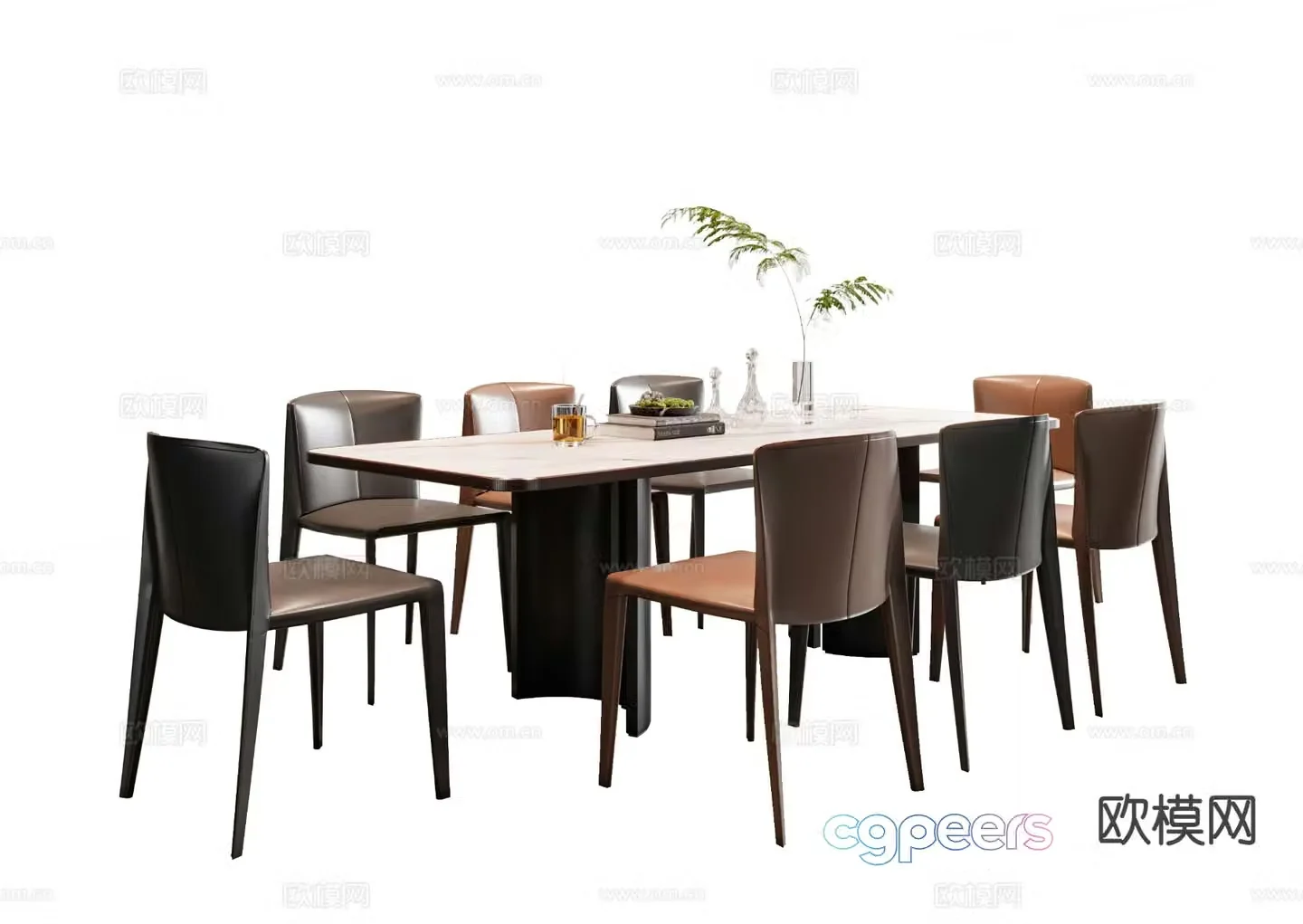 Italian dining table and chairs strip dining table 3d model