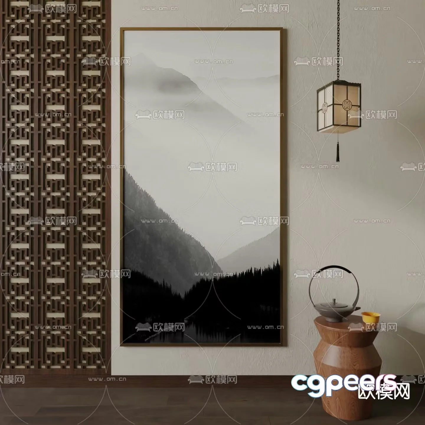 New Chinese landscape painting Art painting Decorative painting 3D model