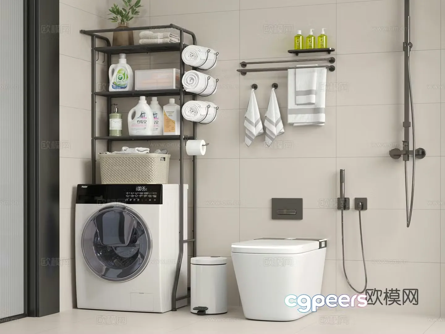 Modern balcony cabinet washing machine cabinet 3d model