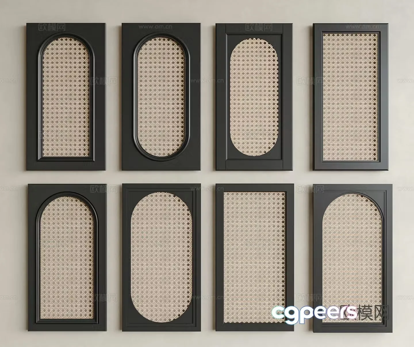 Middle-aged feng hood door rattan cabinet door wasaki feng hood door rattan wardrobe cabinet door rattan shoe cabinet door 3D model