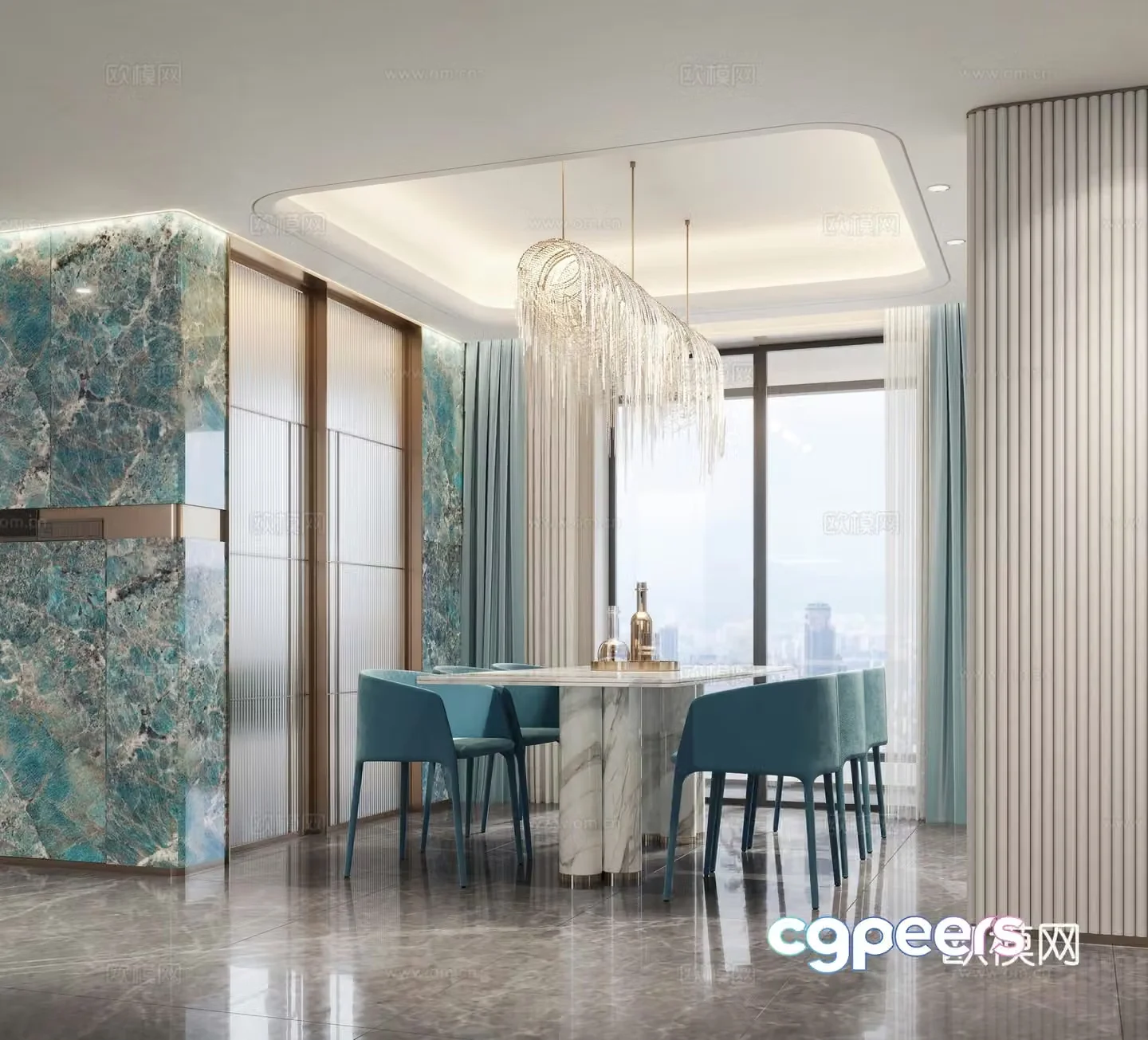 TIFFANY Modern Restaurant Dining Table and Chair Combination 3D Model