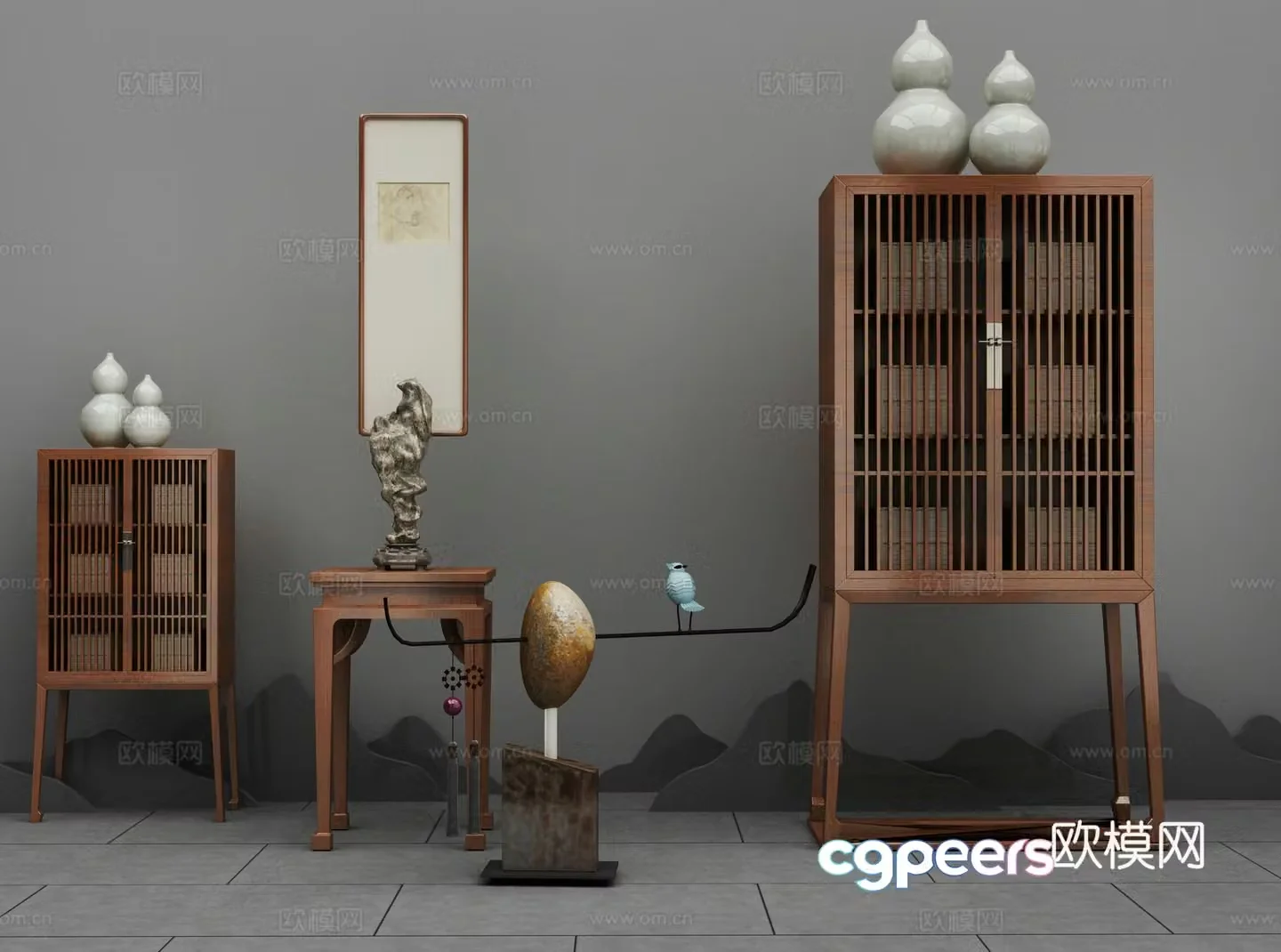 New Chinese style decorative cabinet combination 3D model