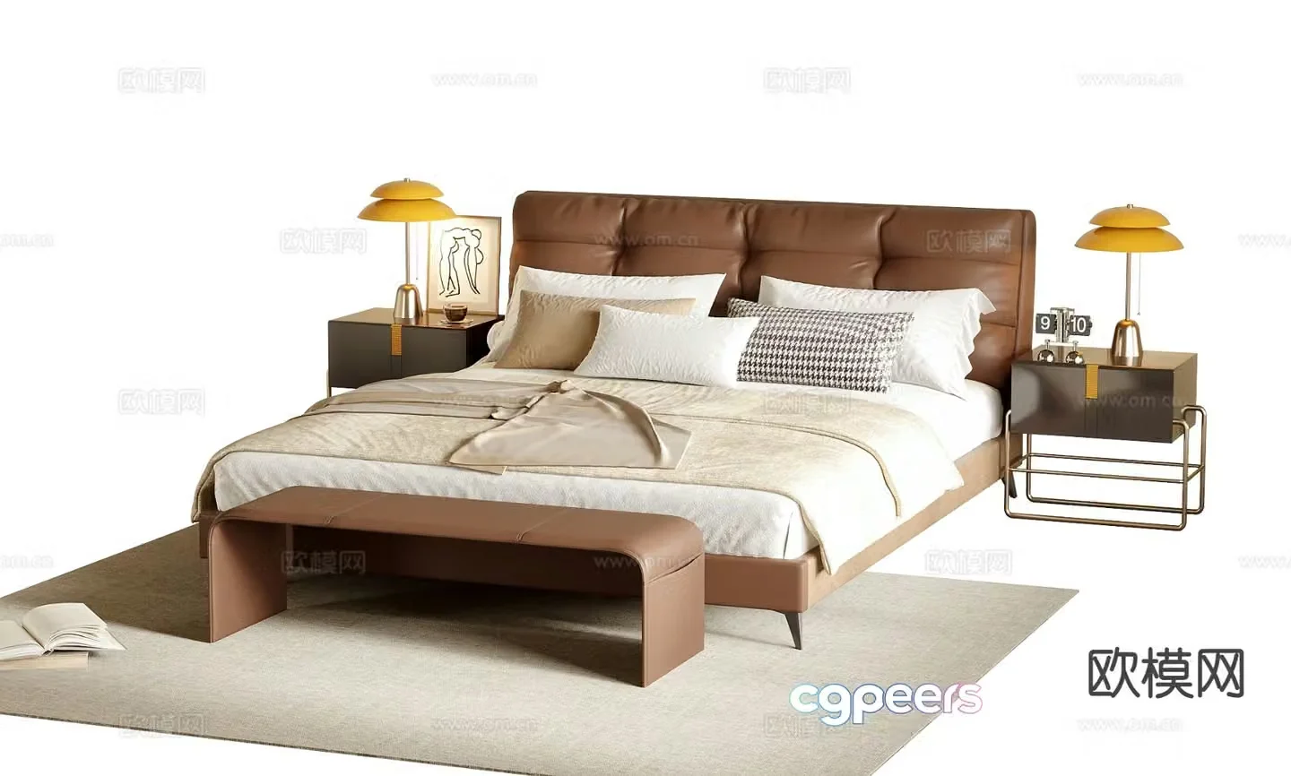 Medieval style double bed 3d model