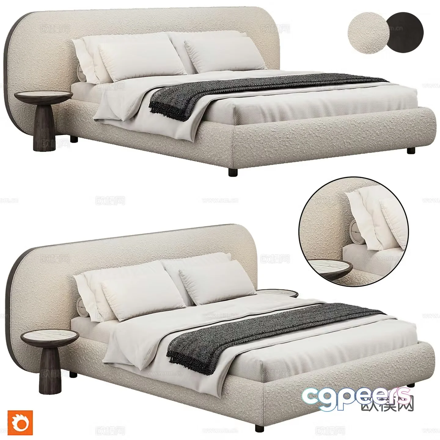 Bedroom modern double bed pillow bedding 3d model