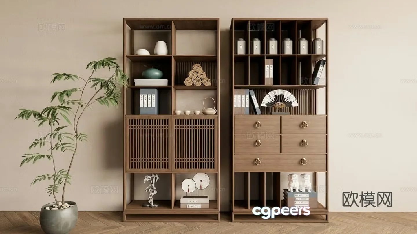 New Chinese style Zen book shelf 3D model