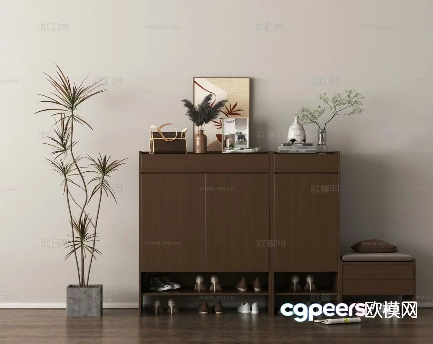 Low cabinet entrance shoe cabinet 3D model
