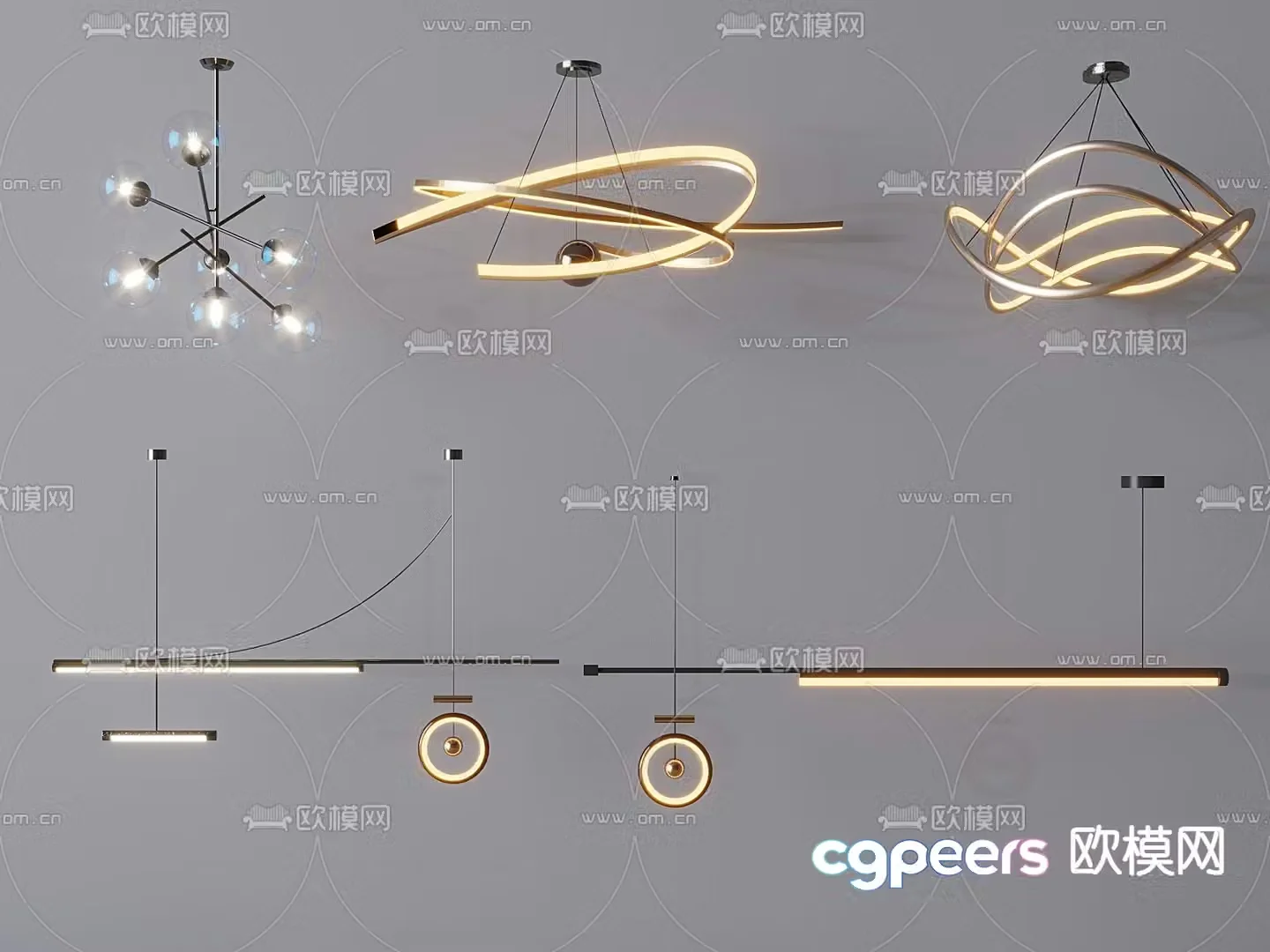 Minimalist chandelier one-word chandelier line lamp 3D model