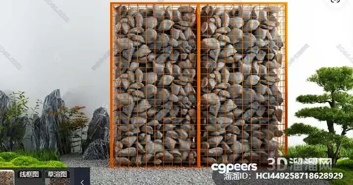 A Pile Of Rocks In A Metal Cage 3D Model – 21028 – VRAY Render