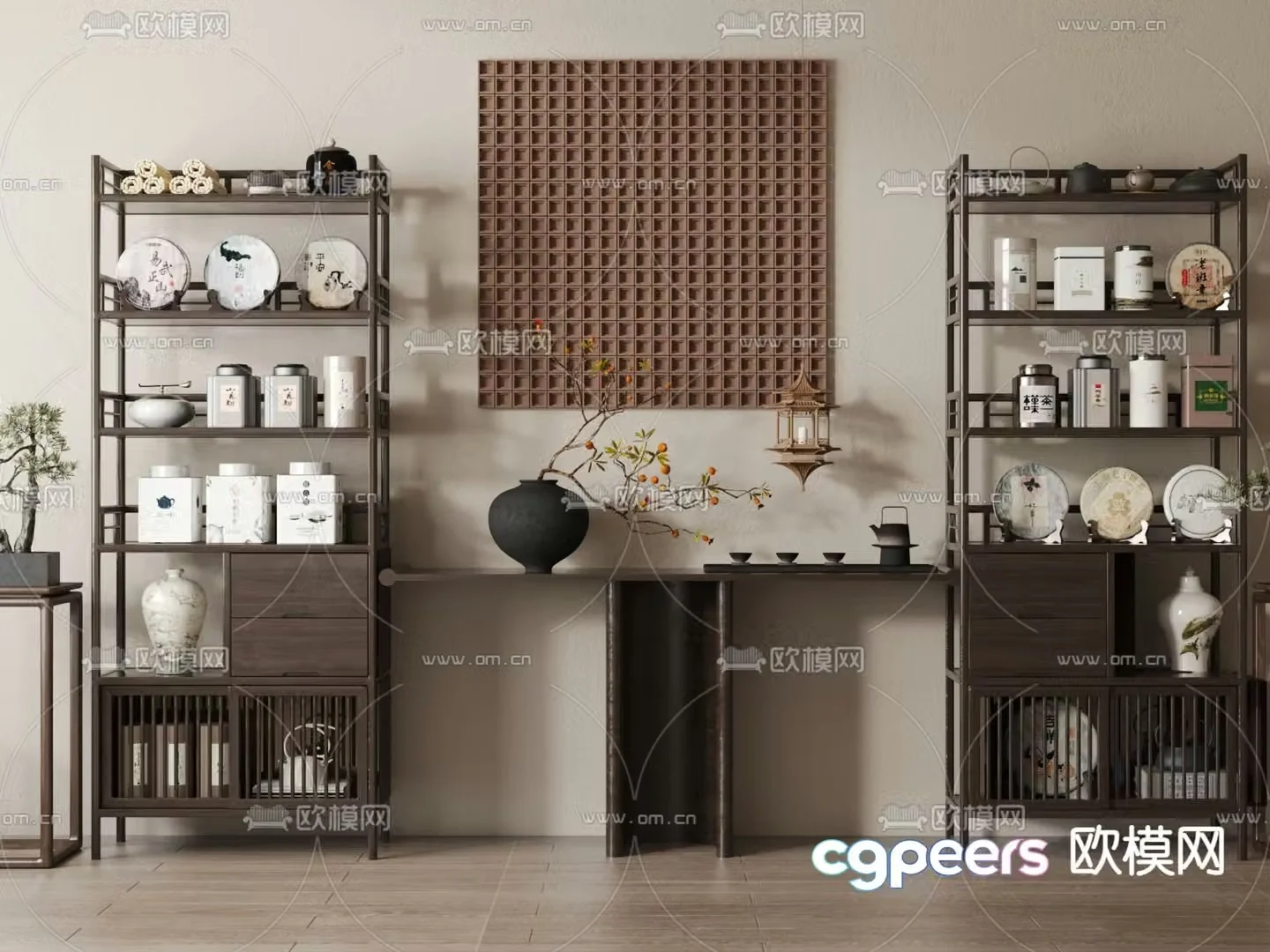 New Chinese style antique shelf end viewing platform 3D model